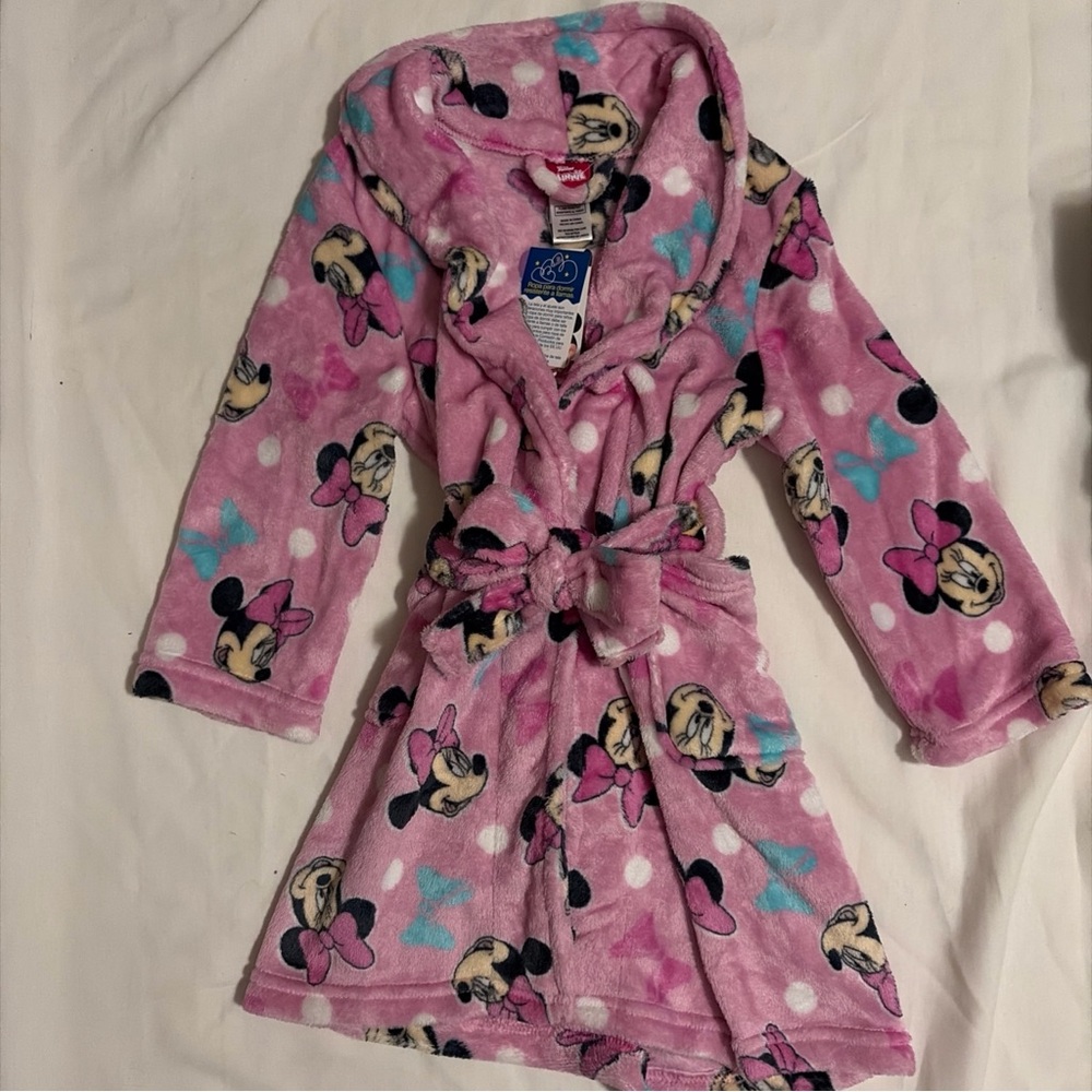 Disney Pink Minnie Mouse Plush Kids Robe with Belt